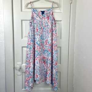 Antibes Blanc Blue Pink Floral V-Neck Cami Strap Butterfly Hem Swing Sundress S